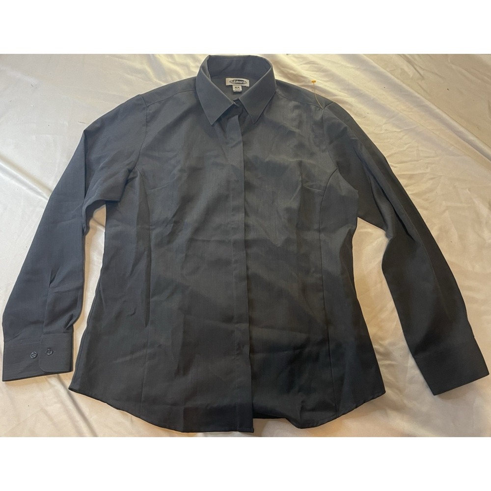 Edwards Shirt Womens Medium Gray Long Sleeve Button Up Blouse Office Tailored